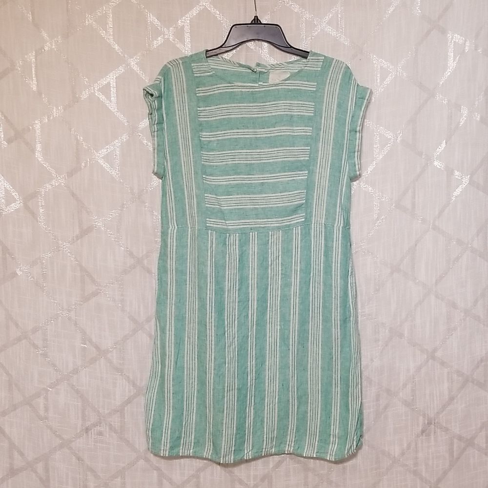 Caslon Linen Dress Womens Size XS Striped Blue White Beachy Summer